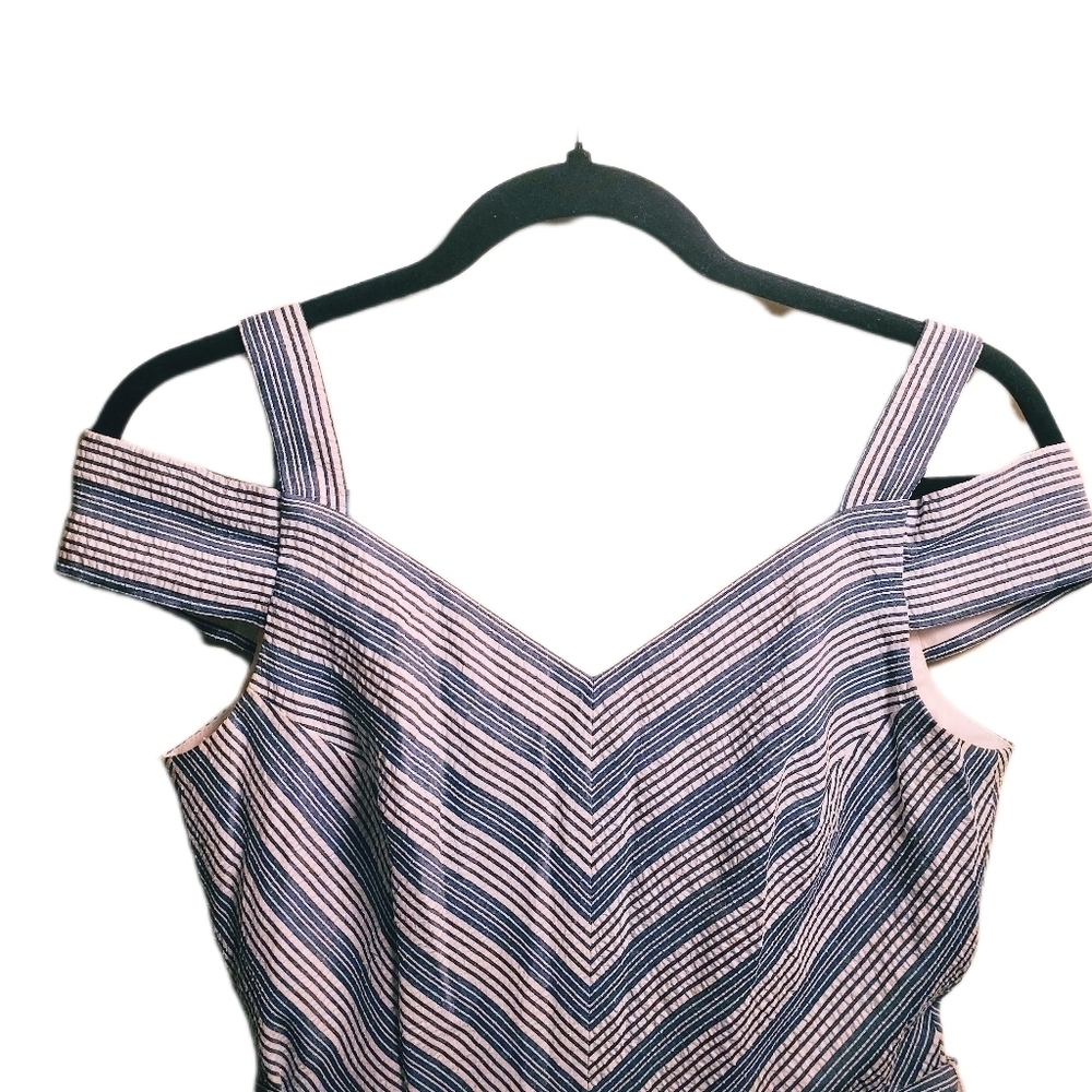 WHITE HOUSE BLACK MARKET Striped Searsucker Midi Sundress Cutout Shoulders EUC - Picture 6 of 9